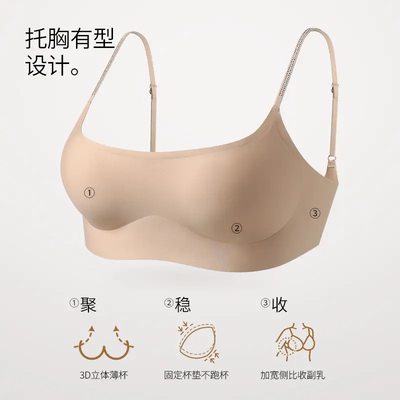 Brand Same Style Low-Neck Beautiful Back Bra for Women, Invisible Seamless Small Chest Push-Up Low-Cut Square Neck Thin Summer Bra