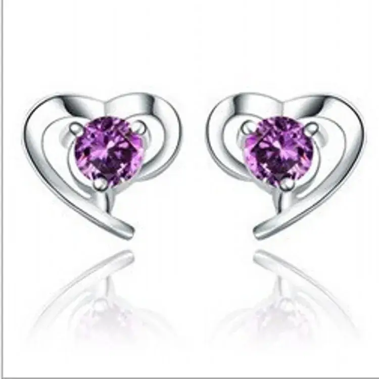 Romantic Heart Zirconium Earrings 925 Sterling Silver - Image 2