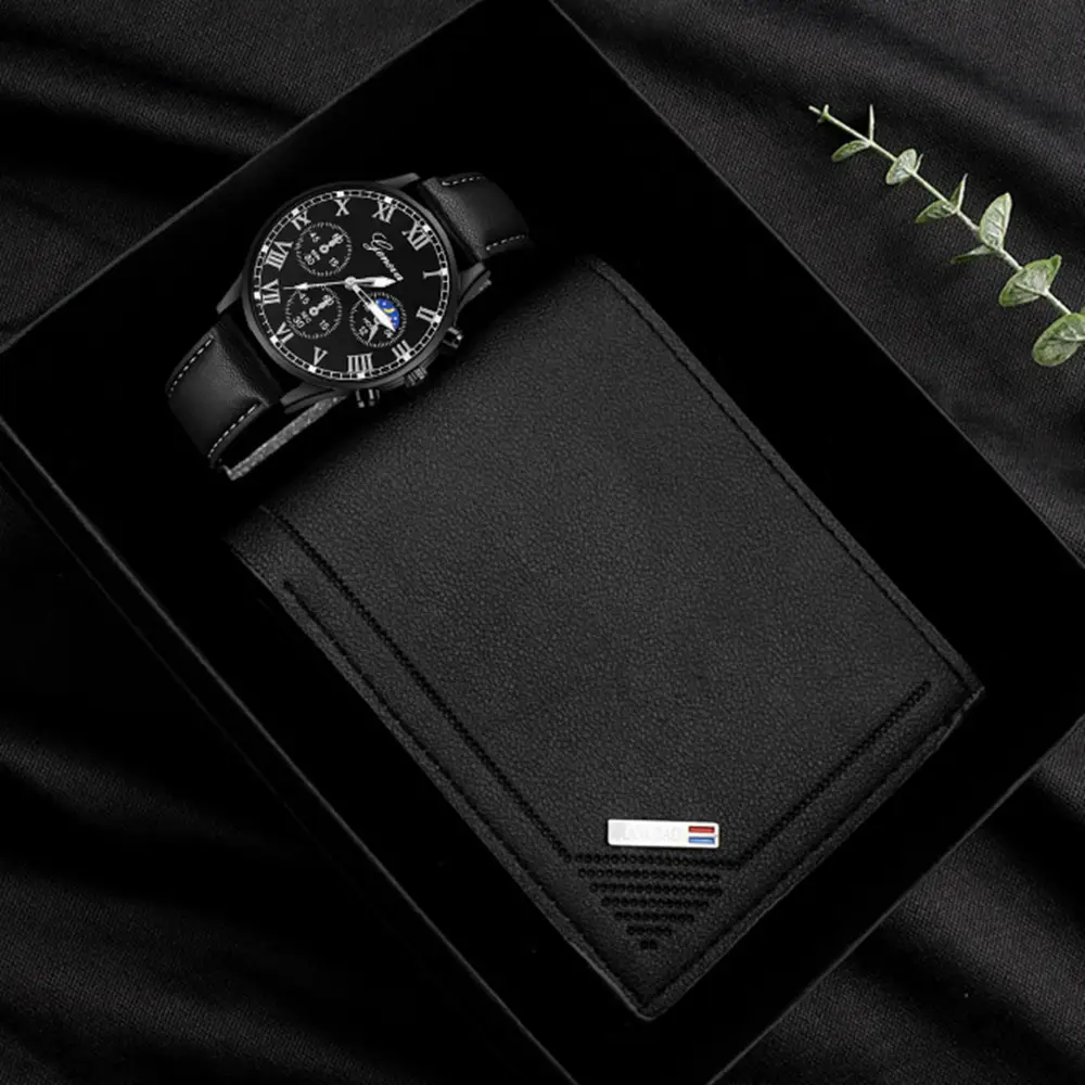 Popular Classic Fashion Men's Calendar Watch Wholesale Sports Steel Band Wristwatch Business Cross-Border Set Combination Watch
