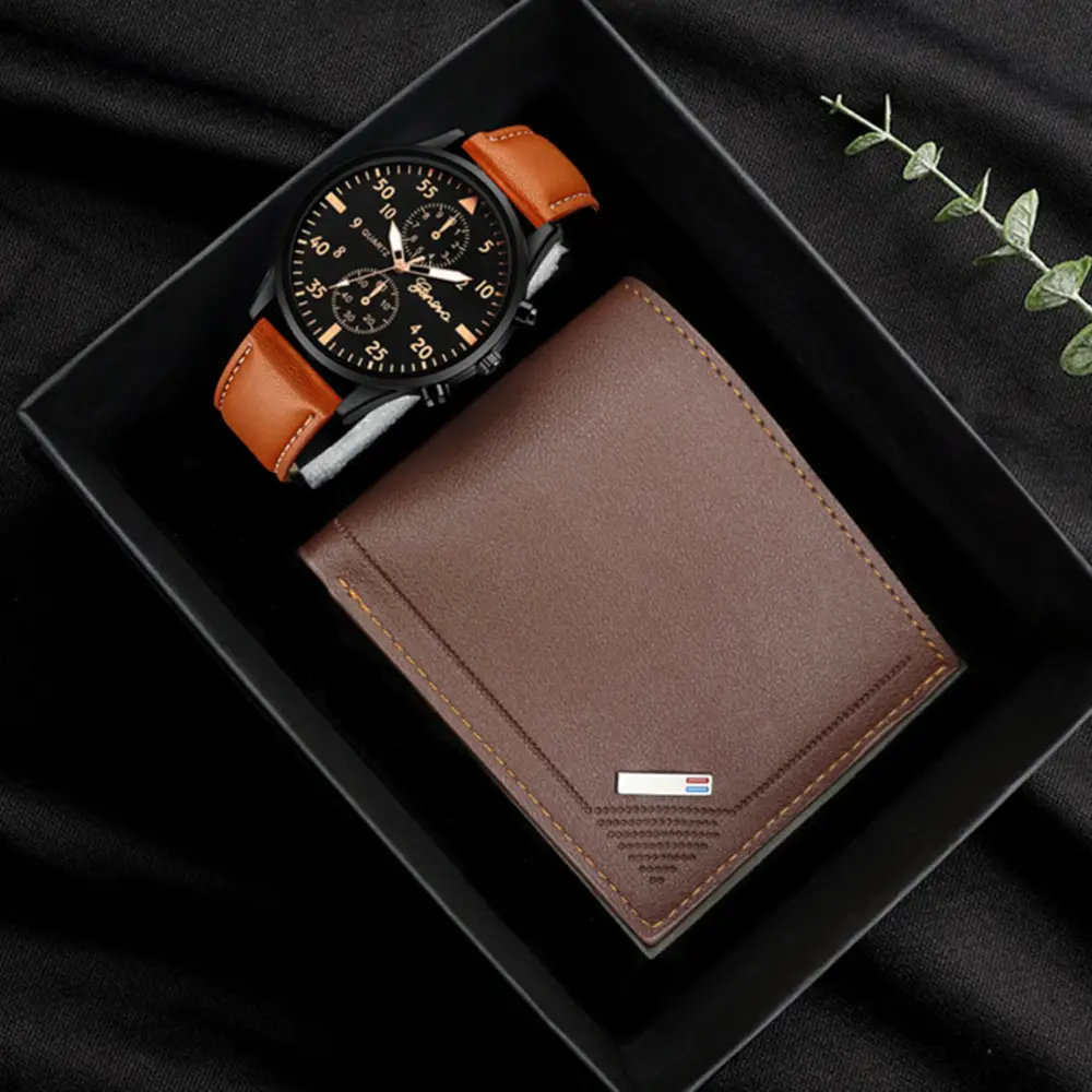 Popular Classic Fashion Men's Calendar Watch Wholesale Sports Steel Band Wristwatch Business Cross-Border Set Combination Watch