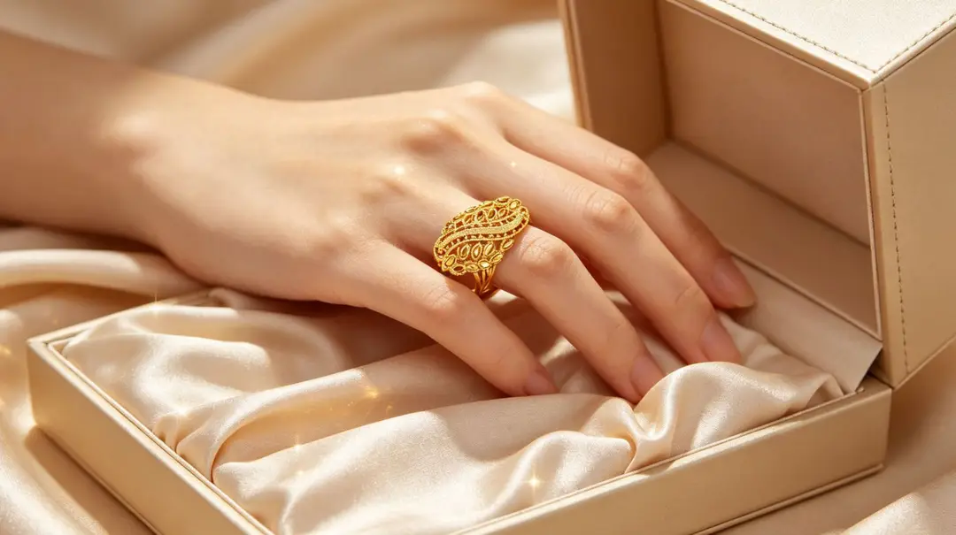 Non-Fading Cross-Border Vietnamese Sand Gold Ancient Style Filigree Hollow Leaf Pattern Adjustable Ring Brass Plated with 24K Gold — feature 2