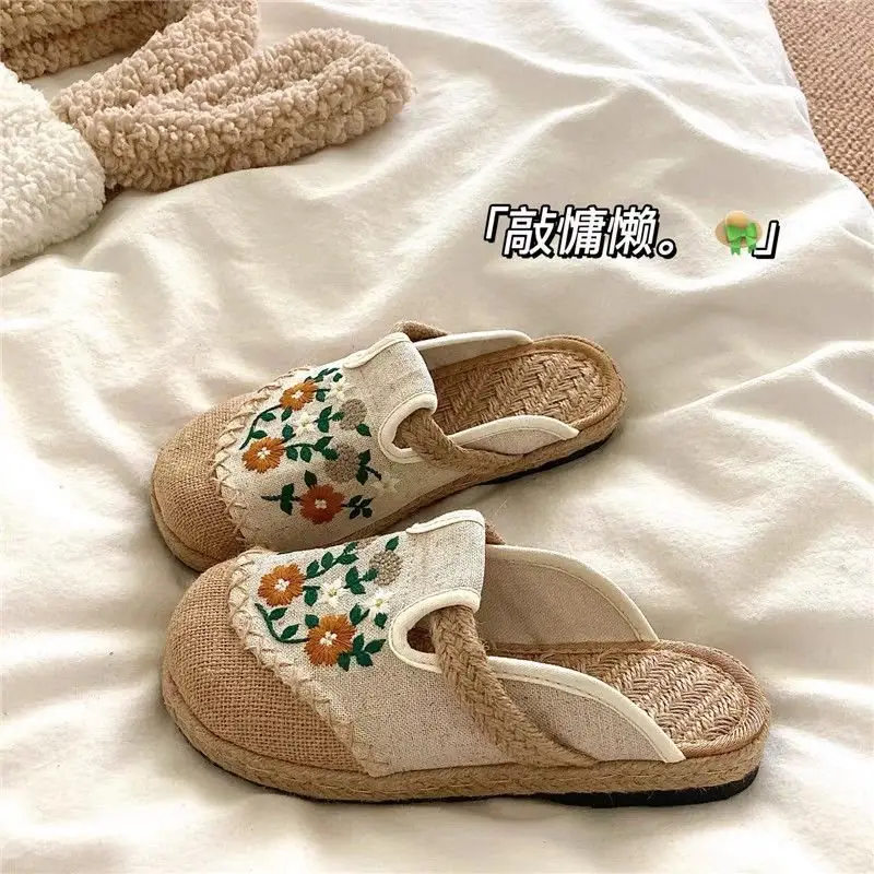 Walking by the Sea~! Handmade Straw-Woven Linen Breathable Sandals for Women, Ins-Style Summer Outdoor Non-Slip Flat Beach Slippers — feature 2