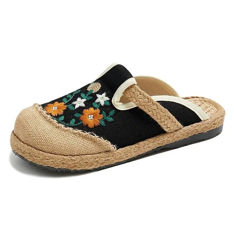 Walking by the Sea~! Handmade Straw-Woven Linen Breathable Sandals for Women, Ins-Style Summer Outdoor Non-Slip Flat Beach Slippers