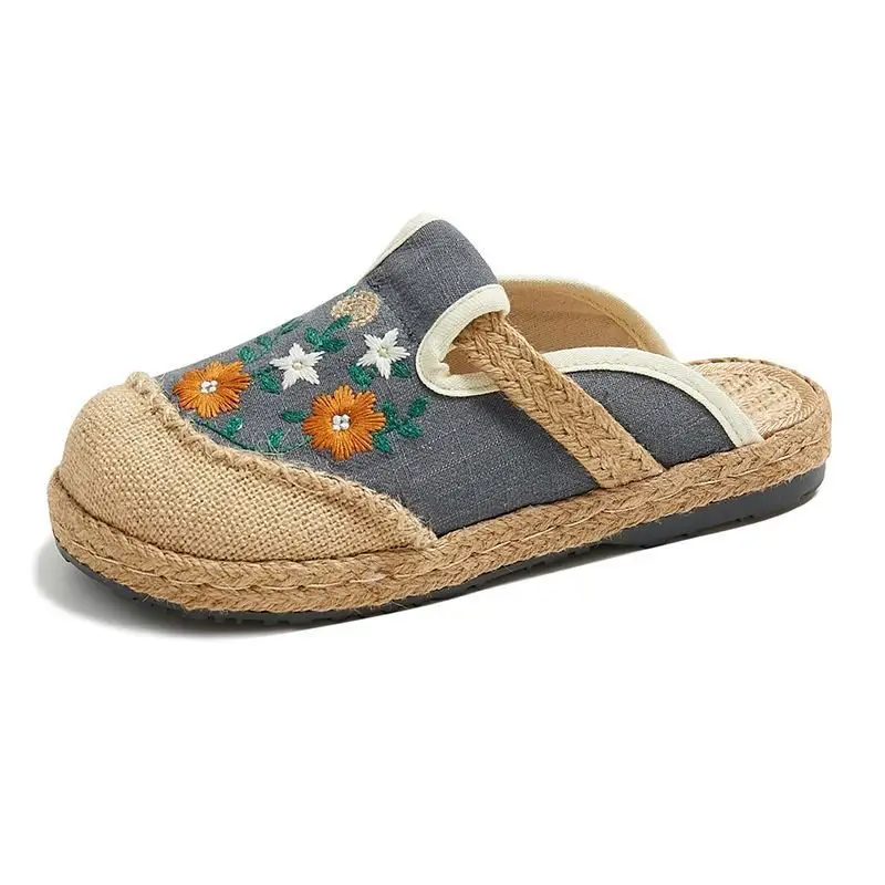 Walking by the Sea~! Handmade Straw-Woven Linen Breathable Sandals for Women, Ins-Style Summer Outdoor Non-Slip Flat Beach Slippers