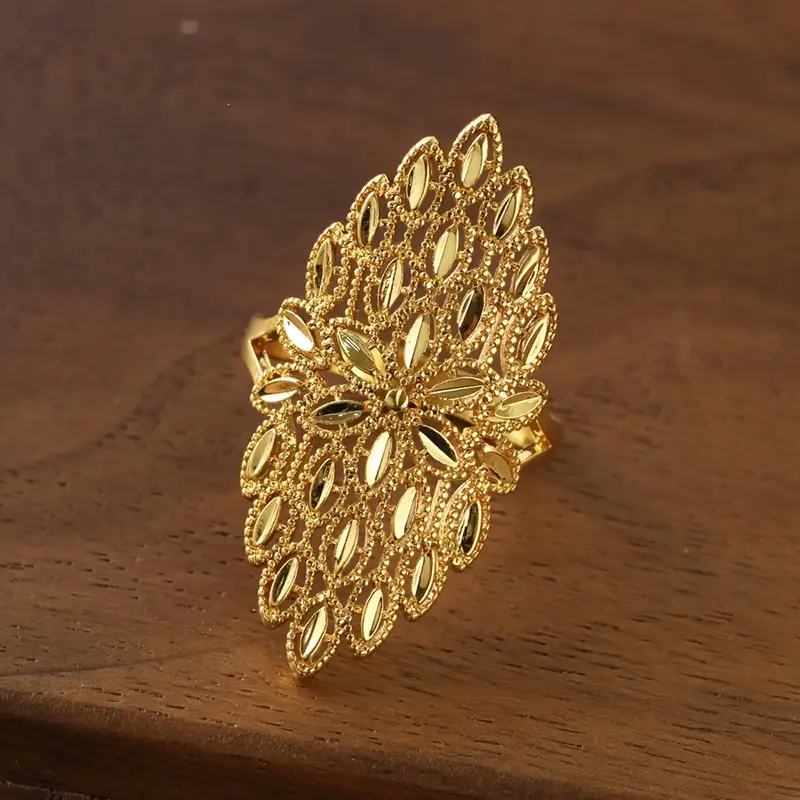 Huitan Cross-Border New Palace-Style Hollow-Out Women's Ring, Fashionable Marquise Ring for Women, Cross-Border Temu Hot-Selling Copper Ring