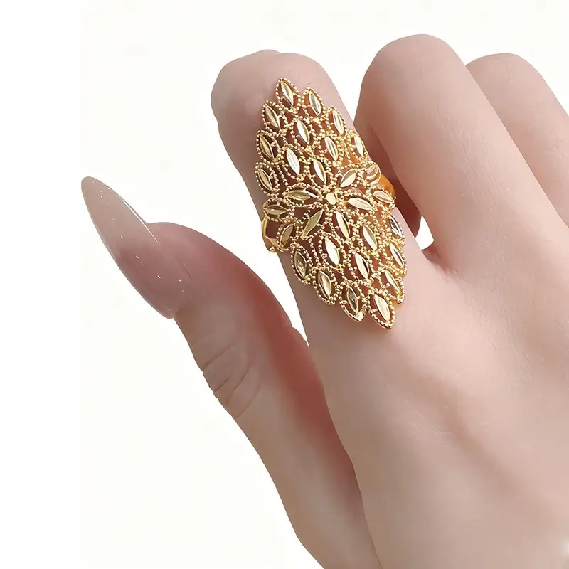 Huitan Cross-Border New Palace-Style Hollow-Out Women's Ring, Fashionable Marquise Ring for Women, Cross-Border Temu Hot-Selling Copper Ring