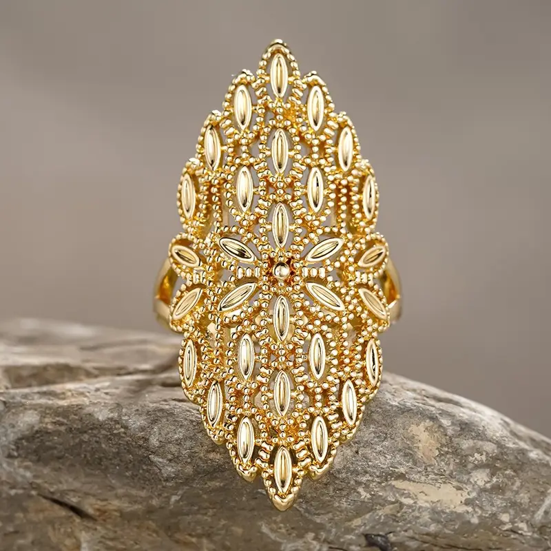 Huitan Cross-Border New Palace-Style Hollow-Out Women's Ring, Fashionable Marquise Ring for Women, Cross-Border Temu Hot-Selling Copper Ring — feature 3