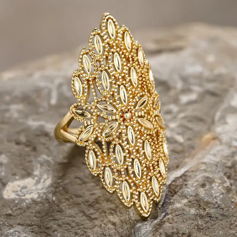 Huitan Cross-Border New Palace-Style Hollow-Out Women's Ring, Fashionable Marquise Ring for Women, Cross-Border Temu Hot-Selling Copper Ring — feature 4