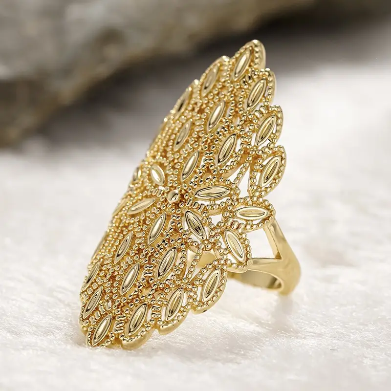 Huitan Cross-Border New Palace-Style Hollow-Out Women's Ring, Fashionable Marquise Ring for Women, Cross-Border Temu Hot-Selling Copper Ring — feature 5
