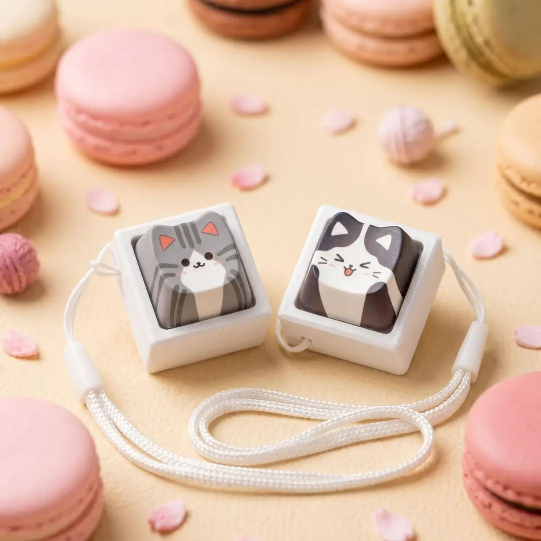 Cute Cat, Tiger, and Puppy Dye-Sublimation Keycaps for Stress Relief, Detachable Keycaps for Small Mechanical Keyboards