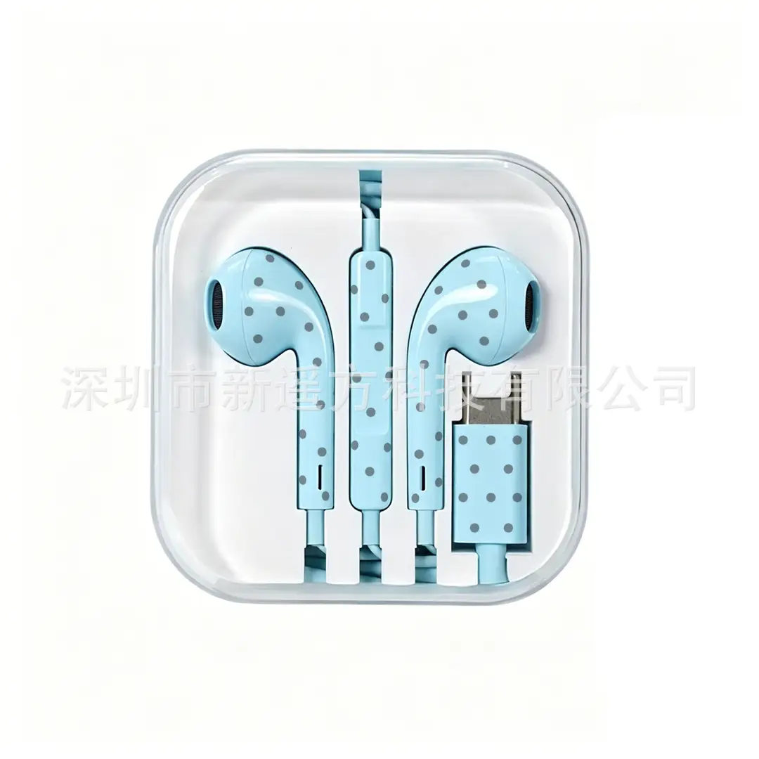 Customized Water Transfer Printing Polka Dot Star Pattern Wired Earphones with Microphone Type-C for Mobile Phones Wholesale