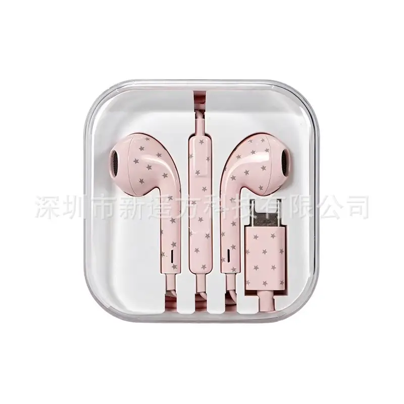 Customized Water Transfer Printing Polka Dot Star Pattern Wired Earphones with Microphone Type-C for Mobile Phones Wholesale