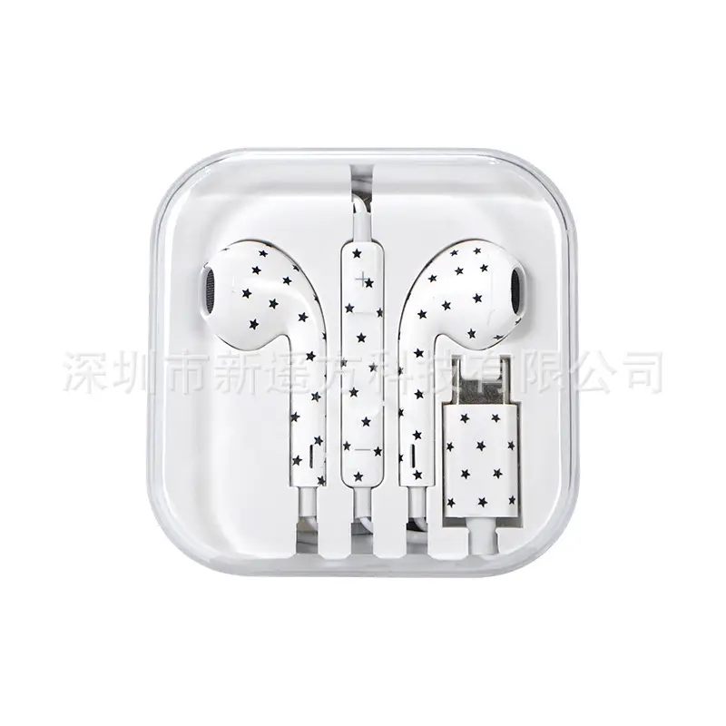 Customized Water Transfer Printing Polka Dot Star Pattern Wired Earphones with Microphone Type-C for Mobile Phones Wholesale