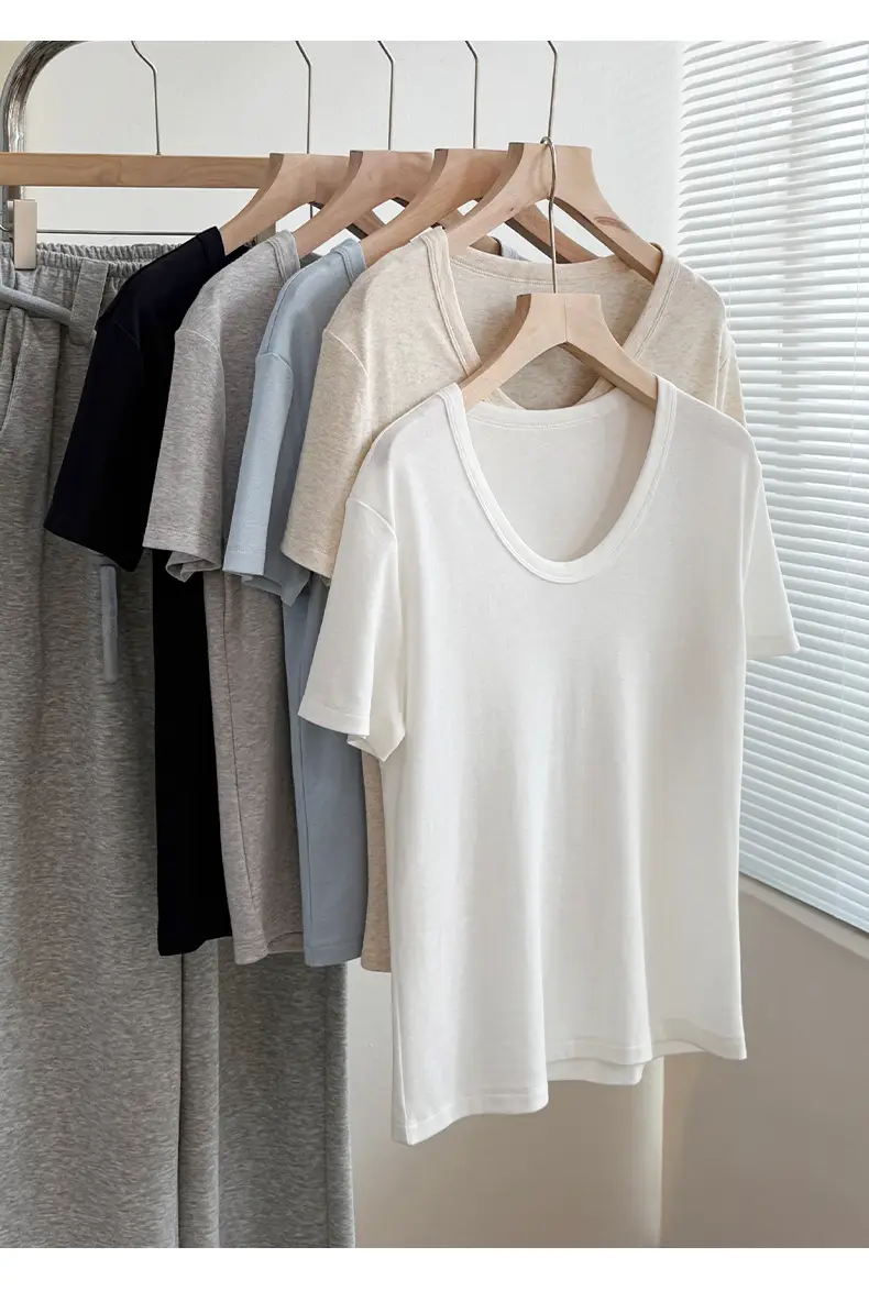 U-Neck Lyocell Linen T-Shirt for Women, Regular Shoulder Short-Sleeve Loose Thin Top, 2026 Summer New Style, Base Layer — feature 16