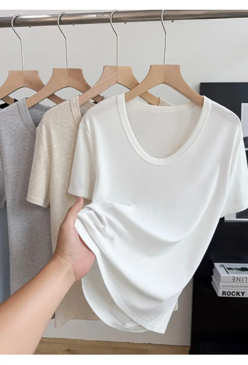 U-Neck Lyocell Linen T-Shirt for Women, Regular Shoulder Short-Sleeve Loose Thin Top, 2026 Summer New Style, Base Layer — feature 17