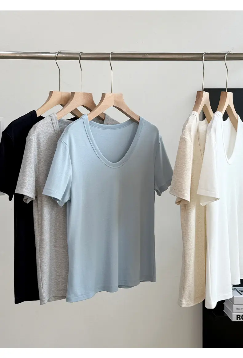 U-Neck Lyocell Linen T-Shirt for Women, Regular Shoulder Short-Sleeve Loose Thin Top, 2026 Summer New Style, Base Layer — feature 19