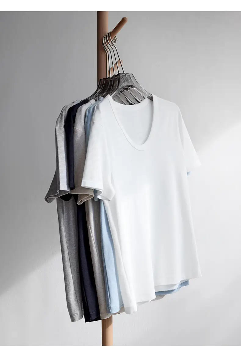 U-Neck Lyocell Linen T-Shirt for Women, Regular Shoulder Short-Sleeve Loose Thin Top, 2026 Summer New Style, Base Layer — feature 20