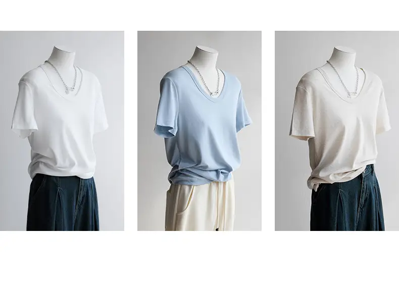 U-Neck Lyocell Linen T-Shirt for Women, Regular Shoulder Short-Sleeve Loose Thin Top, 2026 Summer New Style, Base Layer — feature 5