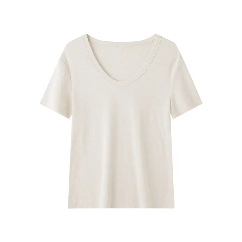 U-Neck Lyocell Linen T-Shirt for Women, Regular Shoulder Short-Sleeve Loose Thin Top, 2026 Summer New Style, Base Layer