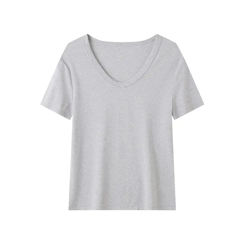 U-Neck Lyocell Linen T-Shirt for Women, Regular Shoulder Short-Sleeve Loose Thin Top, 2026 Summer New Style, Base Layer