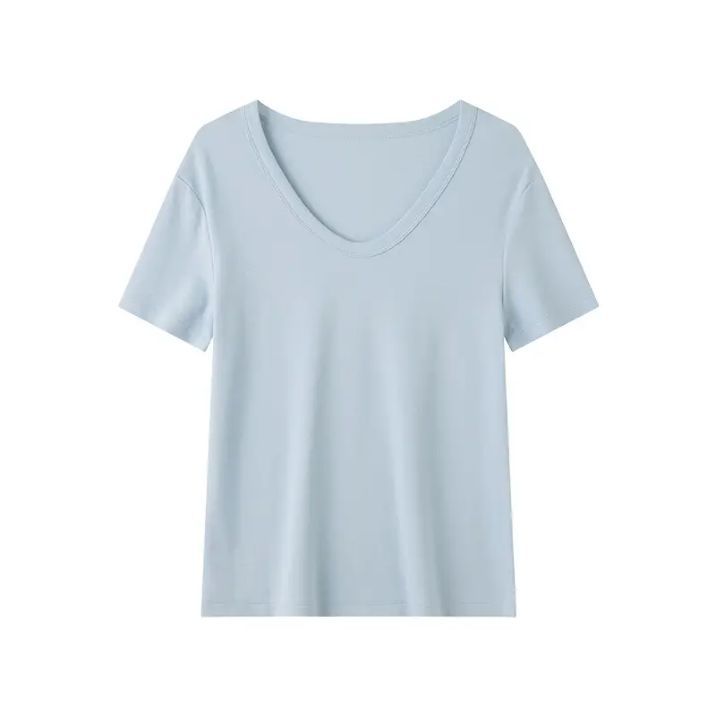 U-Neck Lyocell Linen T-Shirt for Women, Regular Shoulder Short-Sleeve Loose Thin Top, 2026 Summer New Style, Base Layer