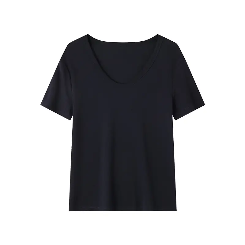 U-Neck Lyocell Linen T-Shirt for Women, Regular Shoulder Short-Sleeve Loose Thin Top, 2026 Summer New Style, Base Layer