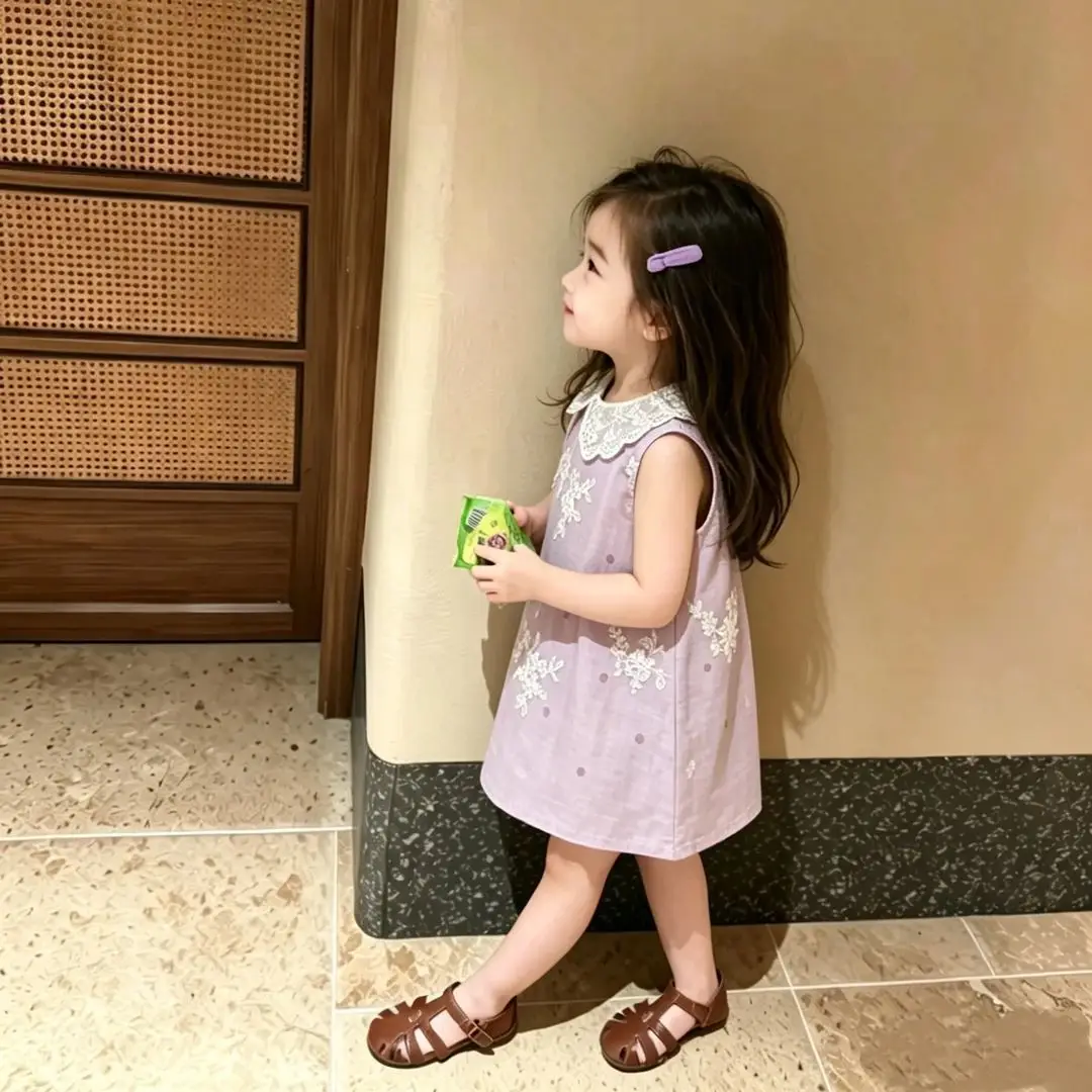 【Sweet Little Sister】Flowery Splendor! Girls' Embroidered Dress with White-Enhancing Effect, 2026 Summer New Lace Princess Dress