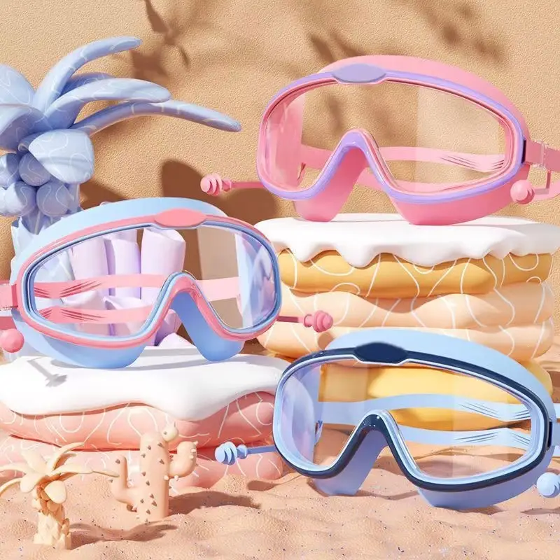 Children's Swimming Goggles, Large Frame, High-Definition, Waterproof, Anti-Fog, Professional Swimming Goggles, Boys and Girls Swimming Cap Equipment, Diving Goggles
