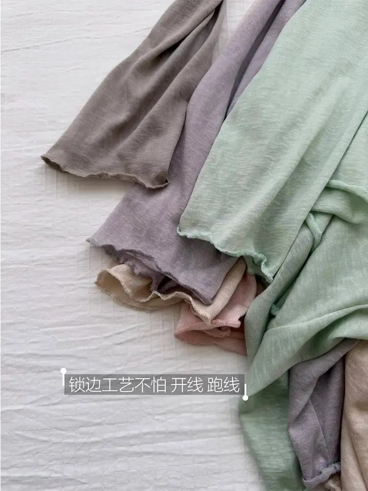 Light Purple Textured Thin Long-Sleeve T-Shirt for Women, Summer Lazy Style, Slightly Sheer, Sun-Protective Cover-Up, Loose Casual Base Shirt Top