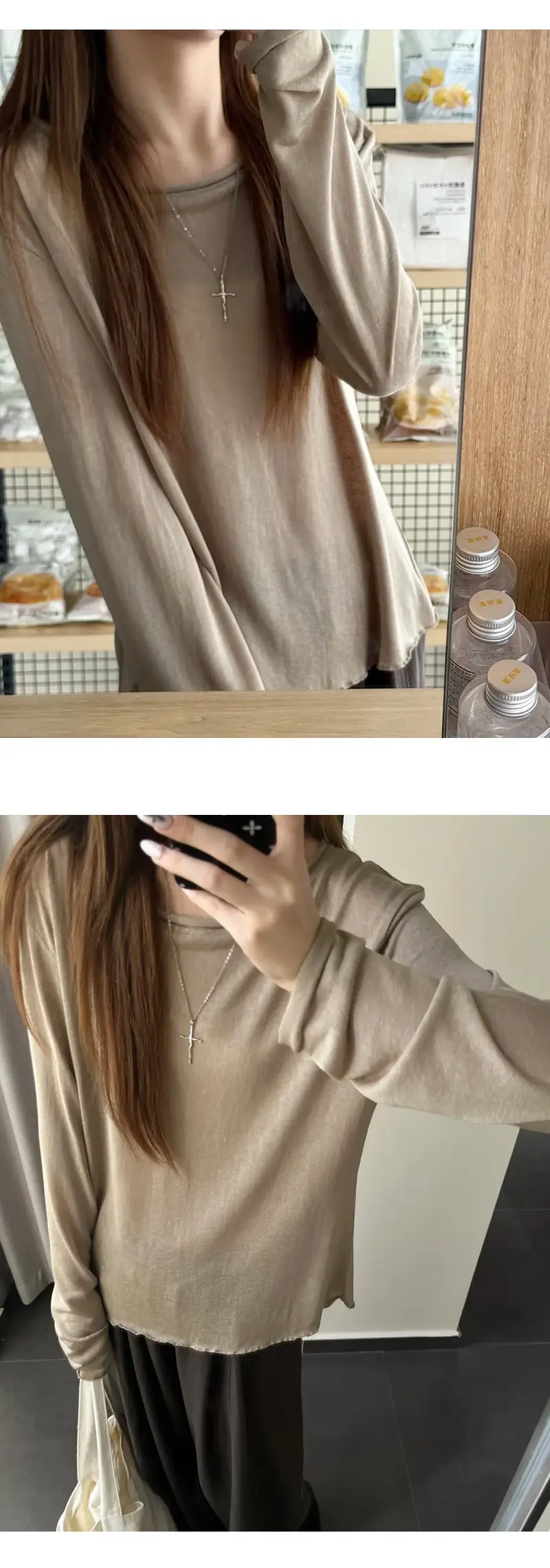 Light Purple Textured Thin Long-Sleeve T-Shirt for Women, Summer Lazy Style, Slightly Sheer, Sun-Protective Cover-Up, Loose Casual Base Shirt Top — feature 11