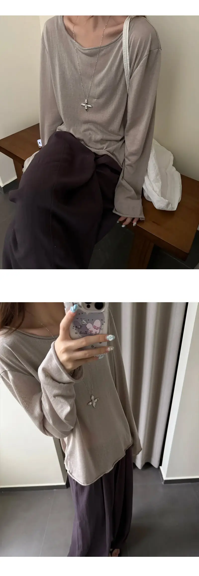 Light Purple Textured Thin Long-Sleeve T-Shirt for Women, Summer Lazy Style, Slightly Sheer, Sun-Protective Cover-Up, Loose Casual Base Shirt Top — feature 8