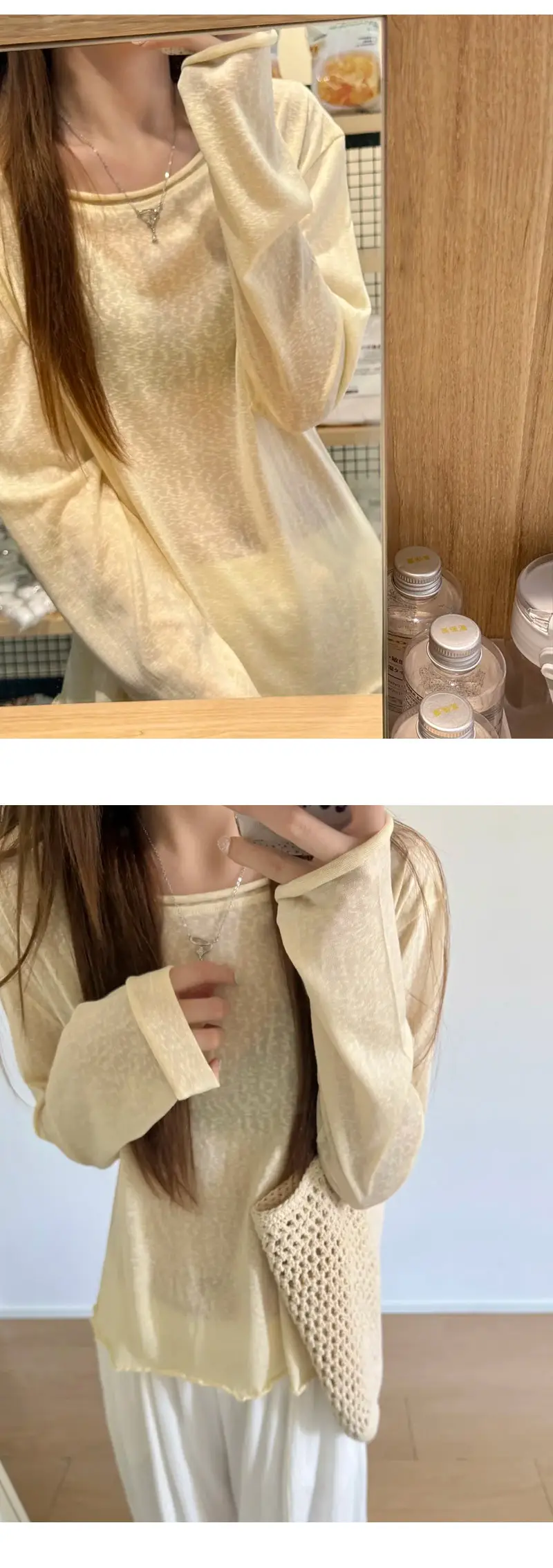 Light Purple Textured Thin Long-Sleeve T-Shirt for Women, Summer Lazy Style, Slightly Sheer, Sun-Protective Cover-Up, Loose Casual Base Shirt Top — feature 9