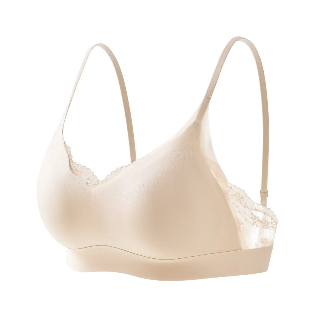 Light Luxury French-Style Cool Lace Bra, Comfortable Seamless Invisible Underwear for Women, Nude-Feel Modal Breathable Thin Bra