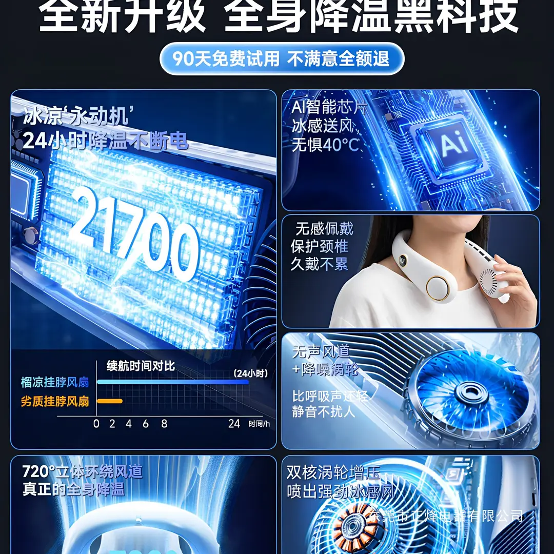 Hanging Neck Fan 2026 New Model Silent Small Portable Bladeless Cooling Air Conditioning Fan Ultra-Long Battery Life Mini