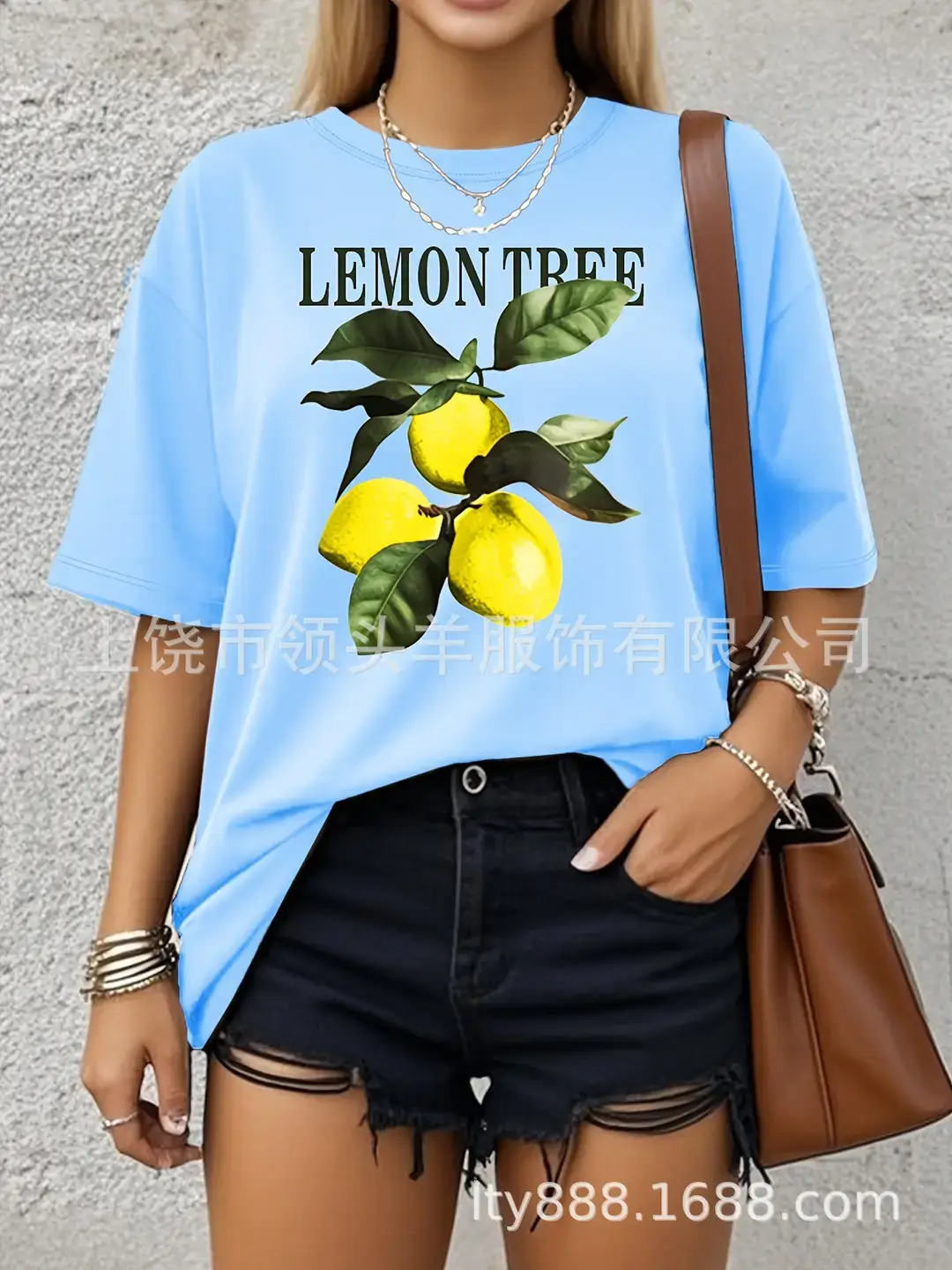 European and American Western Style Sketch Print Short-Sleeved T-Shirt for Women, Caramel Color, Round Neck, Loose Retro Casual Top