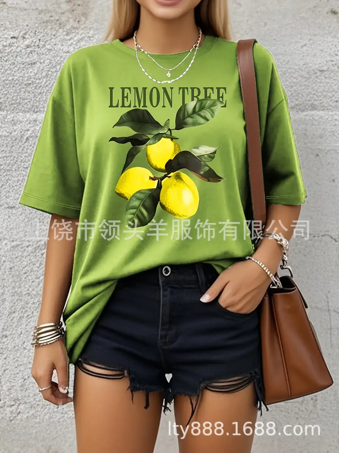 European and American Western Style Sketch Print Short-Sleeved T-Shirt for Women, Caramel Color, Round Neck, Loose Retro Casual Top