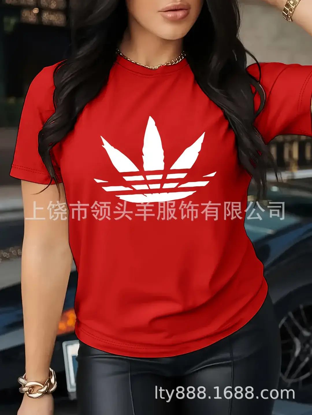 European and American Western Style Sketch Print Short-Sleeved T-Shirt for Women, Caramel Color, Round Neck, Loose Retro Casual Top