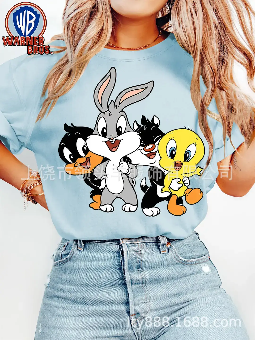 European and American Western Style Sketch Print Short-Sleeved T-Shirt for Women, Caramel Color, Round Neck, Loose Retro Casual Top