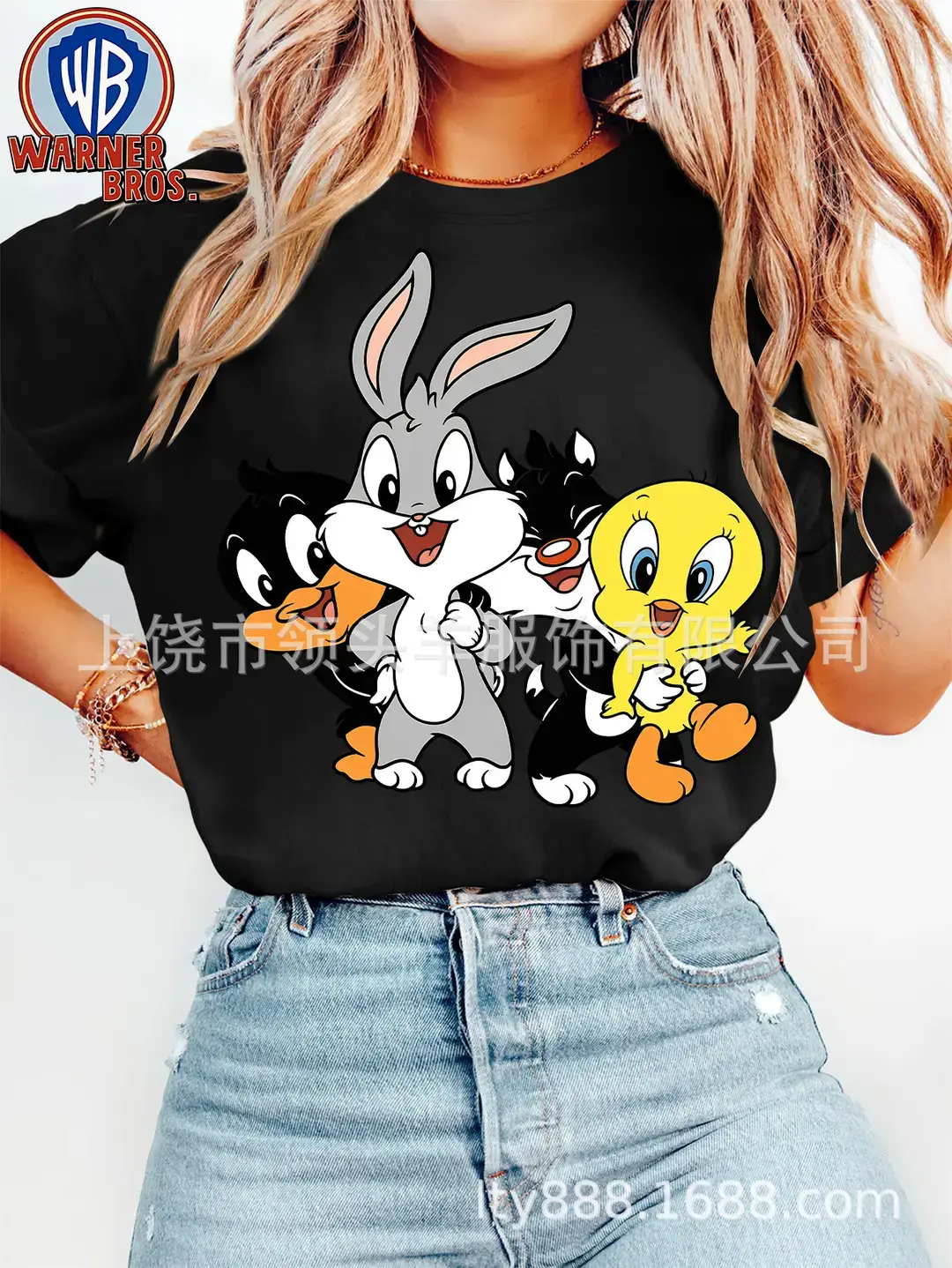 European and American Western Style Sketch Print Short-Sleeved T-Shirt for Women, Caramel Color, Round Neck, Loose Retro Casual Top