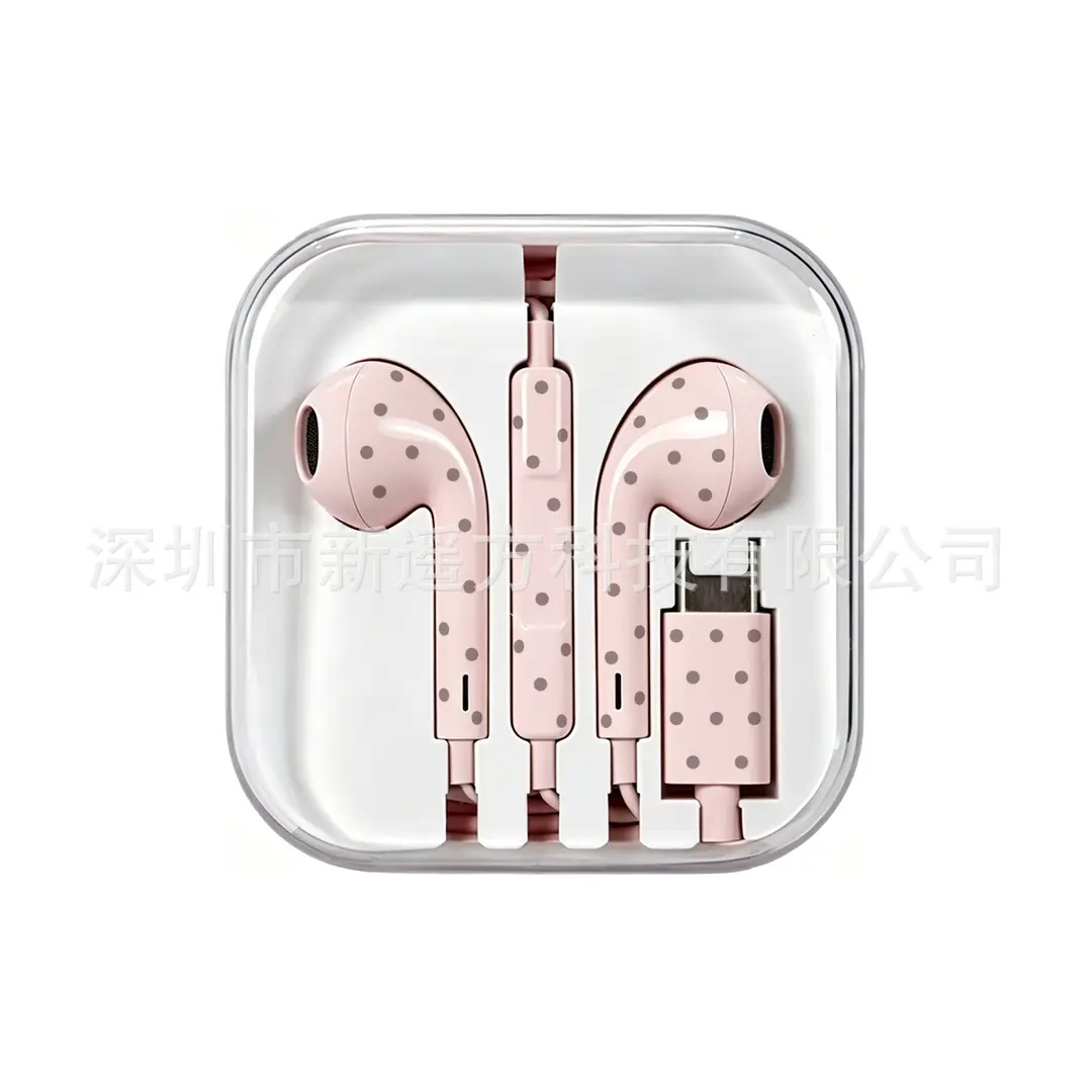 Wholesale Remote-Controlled Wired Earphones with Microphone and Type-C Connector Featuring Polka Dot and Star Pattern Designs