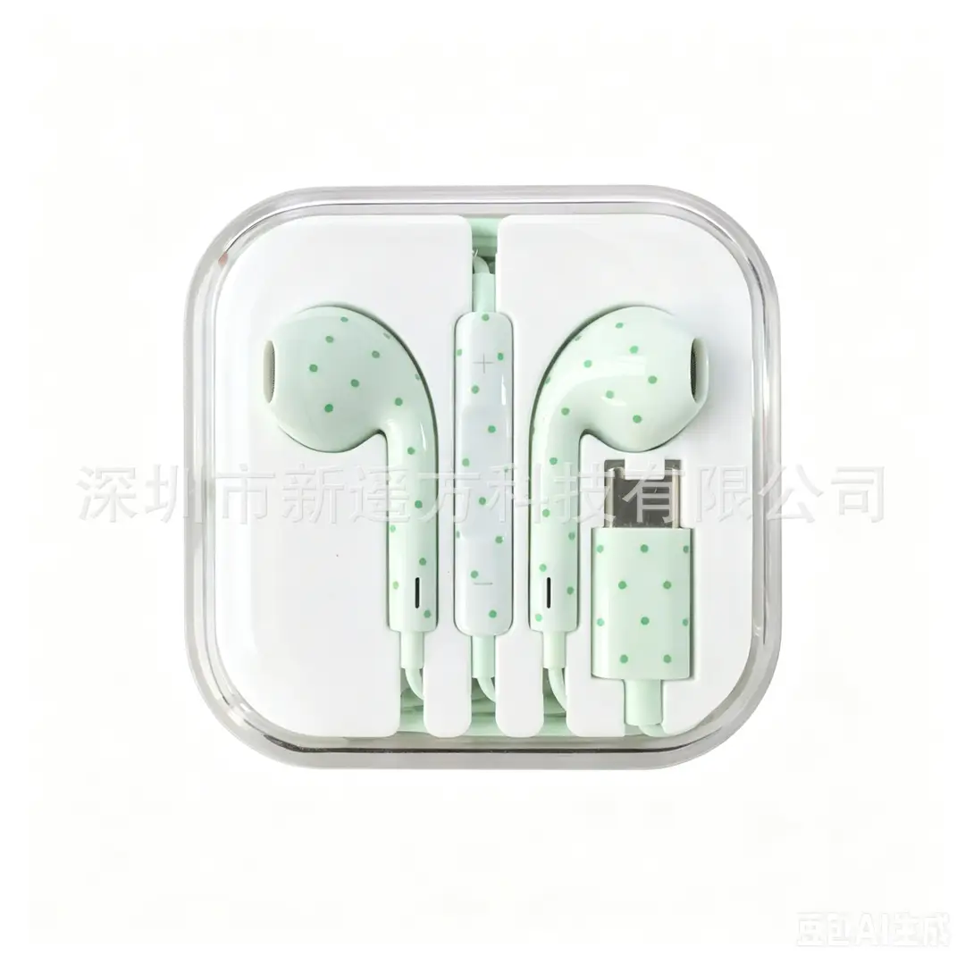 Wholesale Remote-Controlled Wired Earphones with Microphone and Type-C Connector Featuring Polka Dot and Star Pattern Designs
