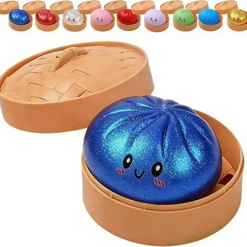 Cross-Border Popular Stress-Relief Squeeze Toy Tpr Steamed Bun Gelatin Maltose Glitter Dumpling