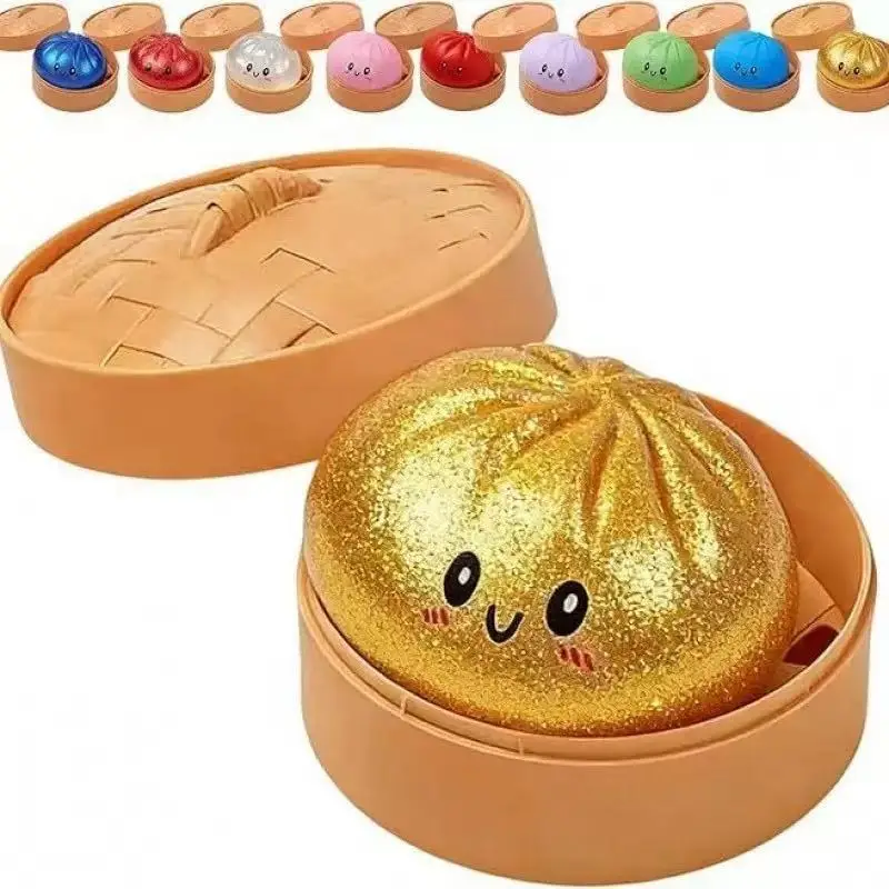 Cross-Border Popular Stress-Relief Squeeze Toy Tpr Steamed Bun Gelatin Maltose Glitter Dumpling