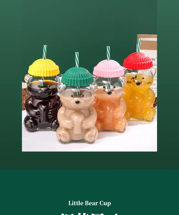 Cross-Border Popular Teddy Bear Glass Cup with Straw, Cute Cartoon Bear Cup, Christmas Gift Cup, Wholesale and Private Label — feature 8