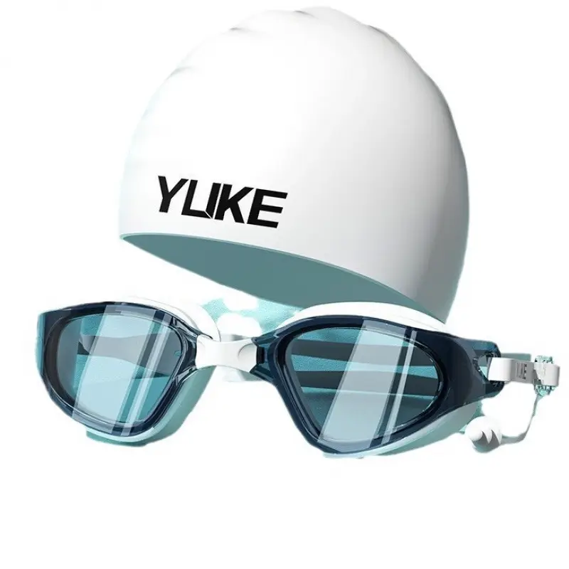 Swimming Goggles for Adults, Summer High-Definition Waterproof and Anti-Fog, Men's and Women's Flat-Lens Myopia Swimming Goggles, Swimming Cap Set, Swimming Equipment Wholesale