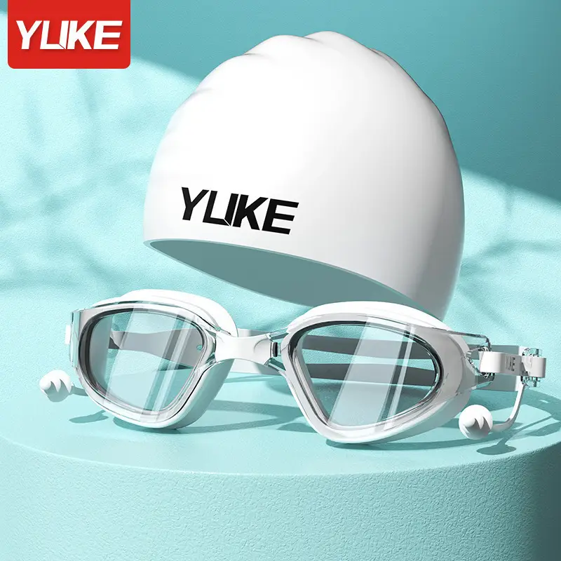Swimming Goggles for Adults, Summer High-Definition Waterproof and Anti-Fog, Men's and Women's Flat-Lens Myopia Swimming Goggles, Swimming Cap Set, Swimming Equipment Wholesale