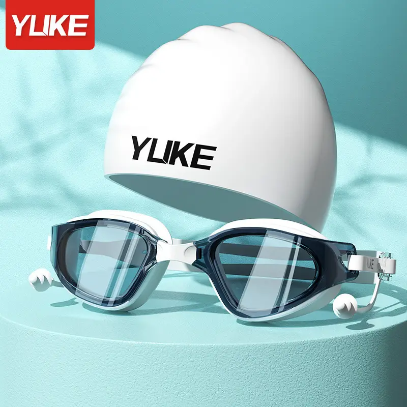 Swimming Goggles for Adults, Summer High-Definition Waterproof and Anti-Fog, Men's and Women's Flat-Lens Myopia Swimming Goggles, Swimming Cap Set, Swimming Equipment Wholesale