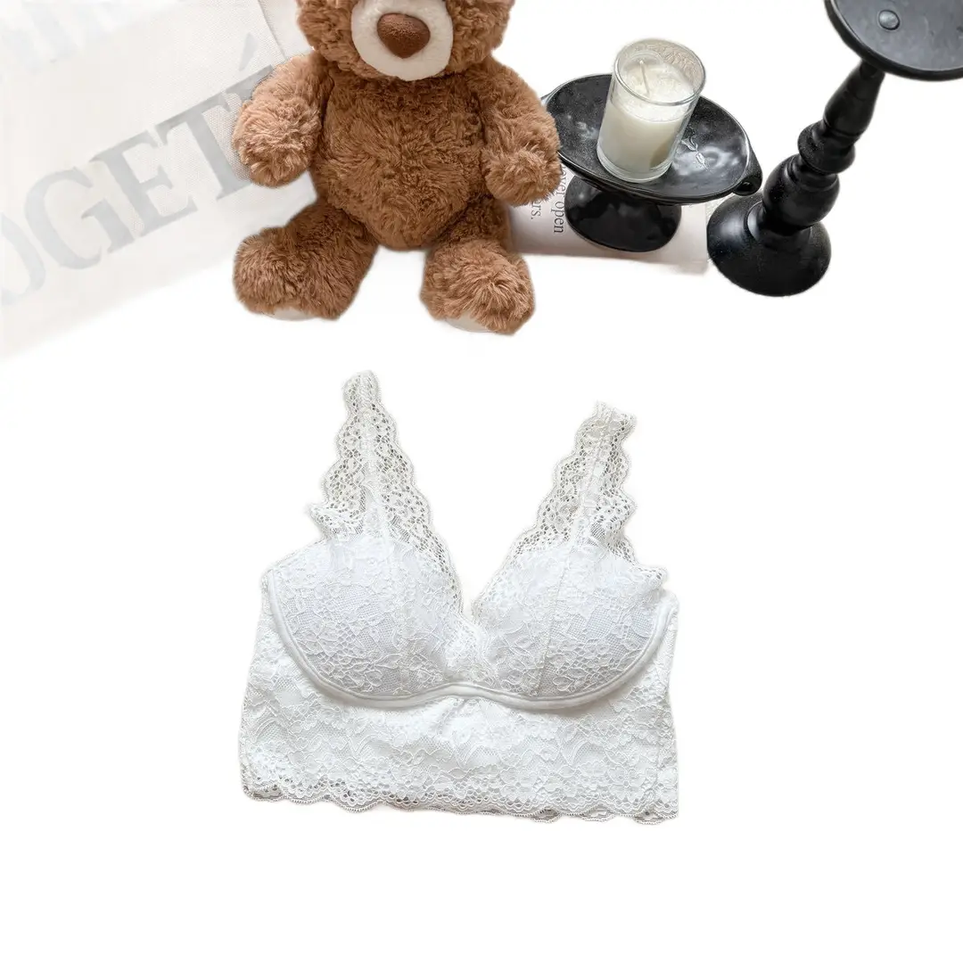 French-Style Pure Desire Lace Wireless Bra for Women with Small Busts, Thin and Breathable Vest-Style Beauty Back Lingerie
