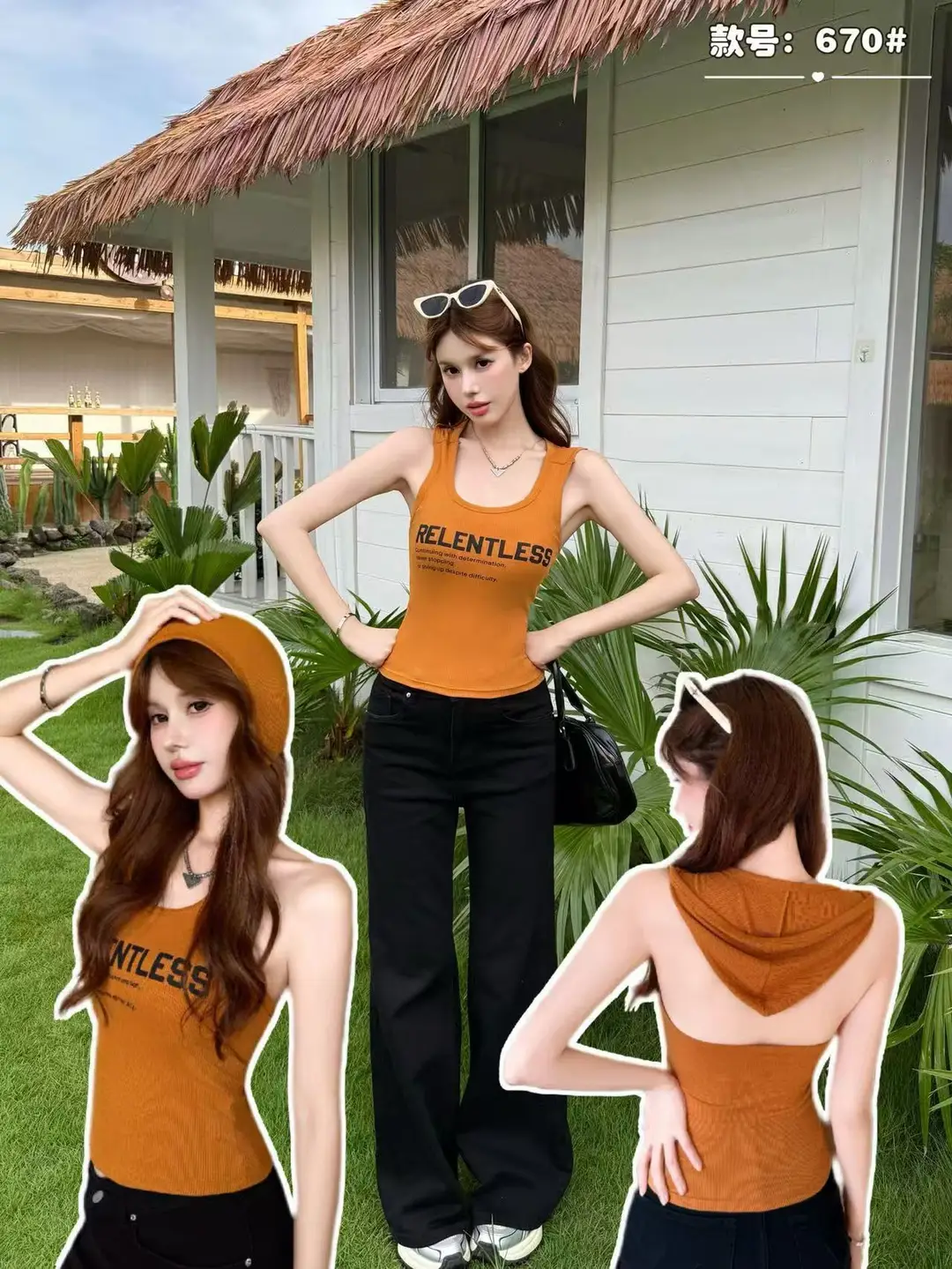 Summer New Style Hot Girl Style Letter-Printed Camisole for Women, Slim Fit, Backless, Hooded Design Top — feature 3