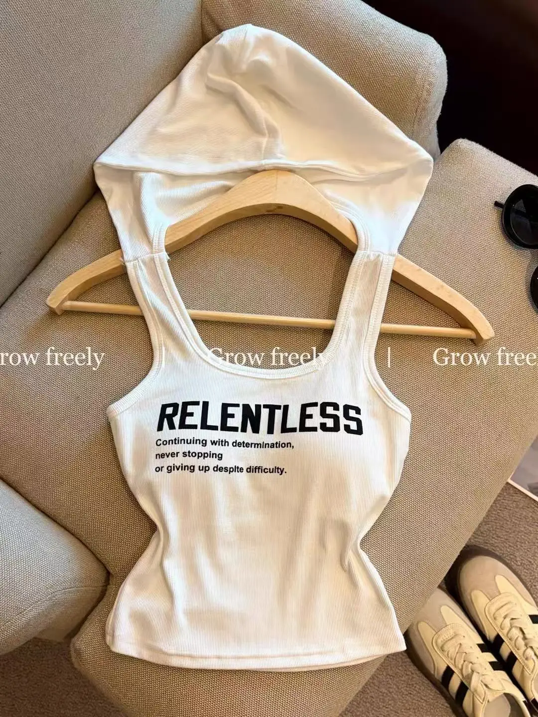 Summer New Style Hot Girl Style Letter-Printed Camisole for Women, Slim Fit, Backless, Hooded Design Top — feature 7